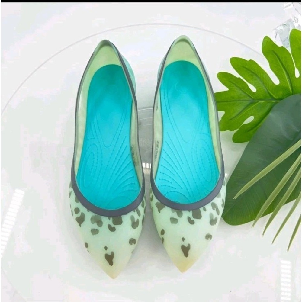 CROCS Womens Rio Ballet Flat Size 9 Leopard Fade Rubber Pointed Slip On‎ Shoe